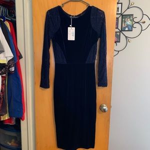 Navy blue velvet and lace dress